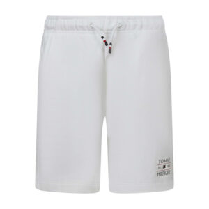 tommy hilfiger short en coton melange blanc uni avec une coupe droite et une taille elastiquee