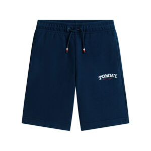 tommy hilfiger short en coton melange marine a coupe droite pourvu de poches plaquees