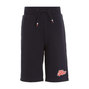 tommy hilfiger short en coton melange marine uni avec une coupe droite et poches laterales