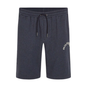 tommy hilfiger short jogging en coton marine uni avec une coupe droite et nom floque