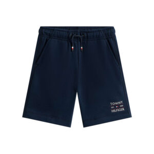 tommy hilfiger short jogging en coton melange bleu marine uni a coupe droite avec des poches 2
