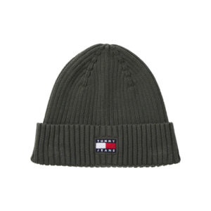 tommy jeans bonnet en coton biologique kaki uni avec un logo cousu a l avant