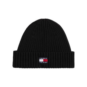 tommy jeans bonnet en coton biologique noir uni avec un logo cousu a l avant