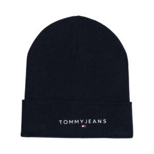 tommy jeans bonnet en coton marine uni avec nom et logo de la marque sur le revers
