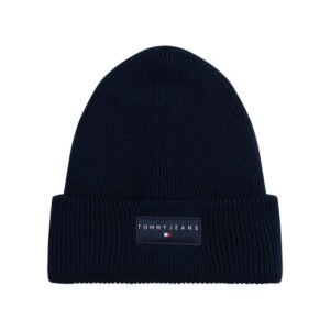 tommy jeans bonnet en coton marine uni en bord cote avec un tour de tete elastique