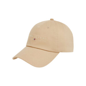 tommy jeans casquette en coton biologique beige unie avec bandes auto agrippantes