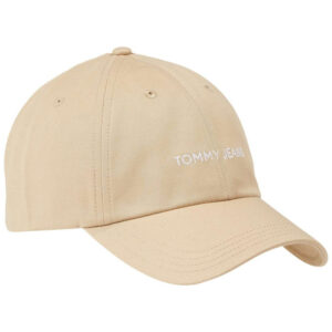 tommy jeans casquette en coton biologique beige unie coupe strapback et nom de la marque