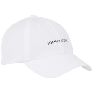 tommy jeans casquette en coton biologique blanche unie coupe strapback avec etiquette cousue
