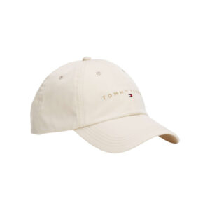 tommy jeans casquette en coton biologique ecrue unie avec nom iconique brode a l avant