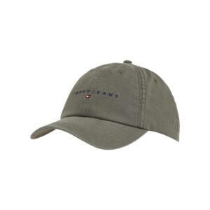 tommy jeans casquette en coton biologique kaki unie avec oeillets et bande auto agrippante