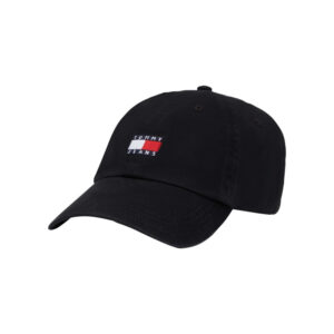 tommy jeans casquette en coton biologique noire unie avec logo de la marque