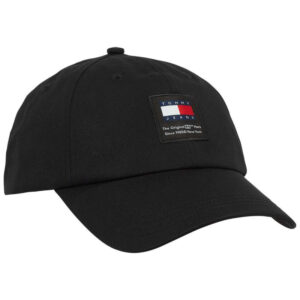 tommy jeans casquette en coton biologique noire unie coupe strapback et etiquette cousue