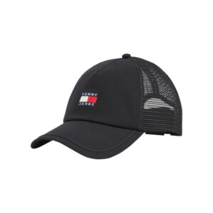 tommy jeans casquette en coton biologique noire unie trucker avec fermeture snapback