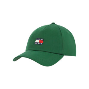 tommy jeans casquette en coton biologique verte unie avec logo et fermeture strapback