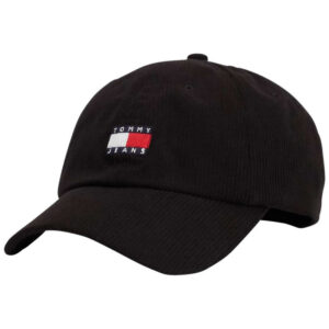 tommy jeans casquette noire unie cotelee avec logo a l avant et fermeture strapback
