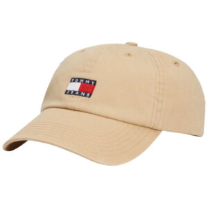 tommy jeans casquette strapback en coton biologique camel unie avec broderie