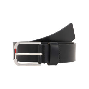 tommy jeans ceinture noire mate unie en cuir avec une boucle rectangulaire argentee 2