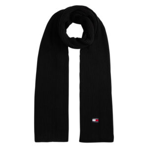 tommy jeans echarpe en coton biologique noire unie avec le logo de la marque brode