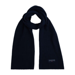 tommy jeans echarpe en coton biologique noire unie avec un patch de la marque brode