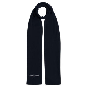 tommy jeans echarpe en coton marine unie avec logo et nom de la marque sur l extremite