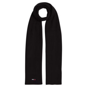 tommy jeans echarpe en coton noir unie cotelee avec logo brode sur une extremite