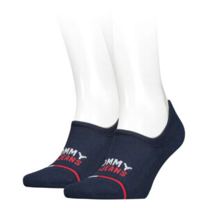 tommy jeans lot de 2 paires de chaussettes basses en coton biologique marine unies avec logo a l avant