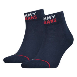 tommy jeans lot de 2 paires de chaussettes basses en coton biologique marine unies coupe mi haute nom sous le pied