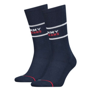 tommy jeans lot de 2 paires de chaussettes hautes en coton biologique marine unies avec une coupe haute