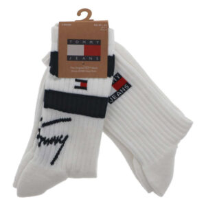 tommy jeans lot de 2 paires de chaussettes hautes en coton melange blanches unies