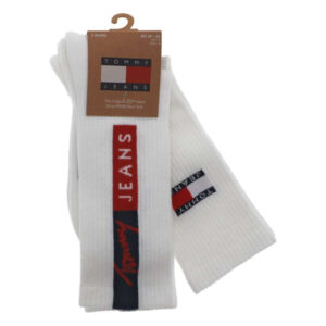 tommy jeans lot de 2 paires de chaussettes hautes en coton melange blanches unies avec logo