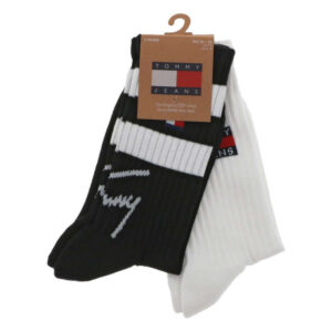 tommy jeans lot de 2 paires de chaussettes hautes en coton melange noires unies avec logo