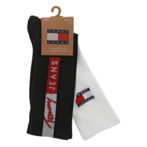 tommy jeans lot de 2 paires de chaussettes hautes en coton melange noires unies avec nom