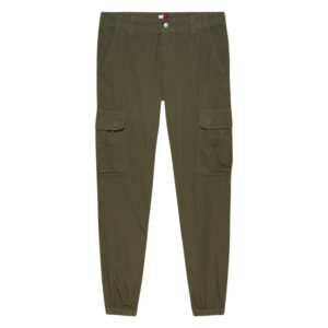 tommy jeans pantalon cargo kaki uni en coton avec une coupe slim et des poches a rabat 2