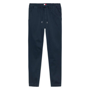 tommy jeans pantalon marine uni en coton avec une coupe droite et une taille elastiquee