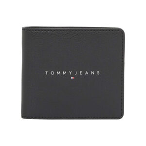 tommy jeans portefeuille noir uni avec le nom de la marque a l avant et compartiments