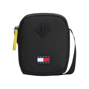 tommy jeans sacoche noire unie avec une bandouliere ajustable et fermeture a zip