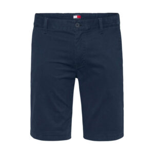 tommy jeans short chino marine uni en coton avec une coupe droite et des passants pour ceinture