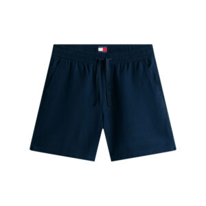 tommy jeans short jogging en lin et coton marine uni avec une taille elastiquee
