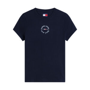 tommy jeans t shirt en coton marine a coupe ajustee pourvu d un col rond