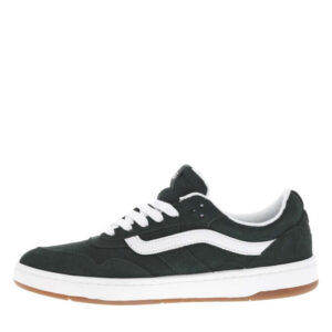 vans baskets en cuir vertes a talon plat avec un logo et des lacets 2