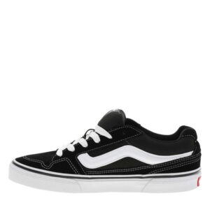 vans baskets skate en cuir noires a talon plat avec un logo en relief sur le cote