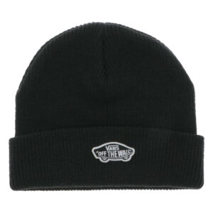 vans bonnet noir uni en maille tricotee avec un logo blanc iconique brode