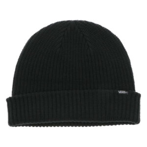 vans bonnet noir uni en maille tricotee avec un petit logo blanc cousu