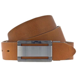vanzetti ceinture camel unie avec une boucle metallique argentee rectangle 4