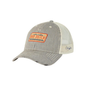 von dutch casquette grise a rayures avec une fermeture snapback et un bouton de couronne