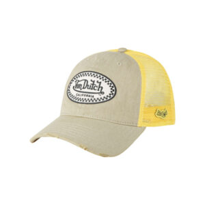 von dutch casquette jaune unie avec une visiere effet use et un patch de la marque brode
