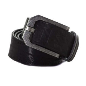 von dutch ceinture en cuir noire unie avec une boucle en metal effet rouille 2