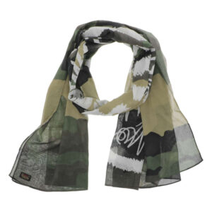 von dutch foulard kaki en coton transparent a motif camouflage et logo blanc