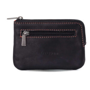 wylson porte monnaie marron en cuir uni a fermeture zippee et logo embosse