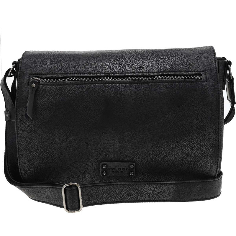 wylson sacoche en cuir noir a bandouliere ajustable et compartiment a rabat wylson sacoche en cuir noir a bandouliere ajustable et compartiment a rabat